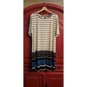 White House Black Market Size XL Striped Short Sleeve Knit Tee Shift Dress  EUC